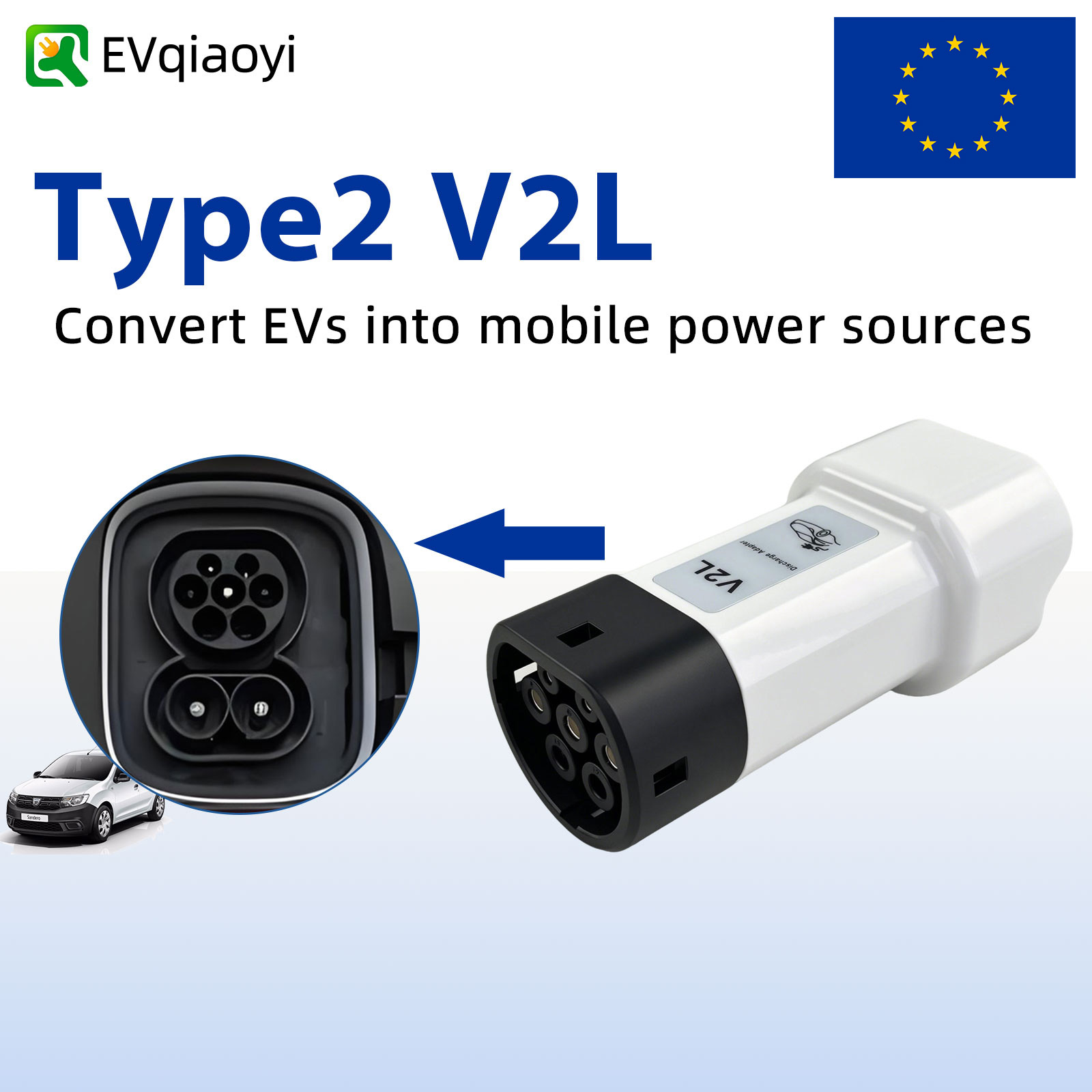 Outdoor Power Inc - EVqiaoyi 16A Type2 V2L放電プラグ、BYD、Chery、GeelyのEVに適合、屋外キャンプや緊急電源供給に最適