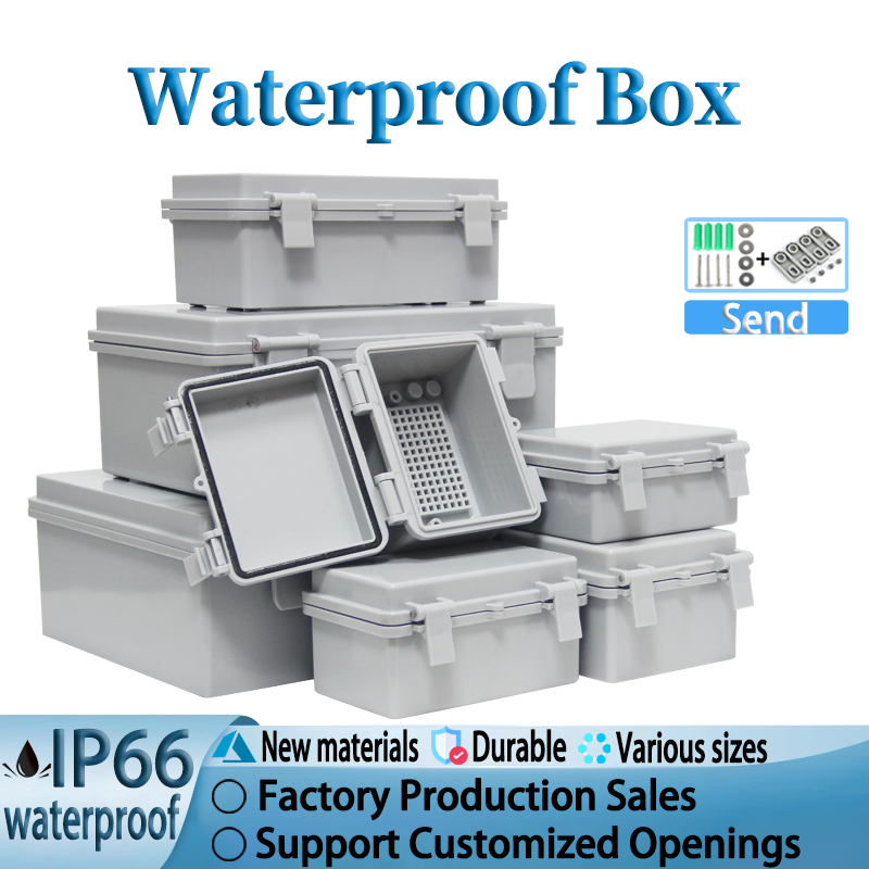 Outdoor Power Box Cover - 屋外IP66 ABS樹脂製ヒンジ付きプラスチック製グレー/クリアカバーハウジング防水電源電気接続箱プラスチックボックス配電盤