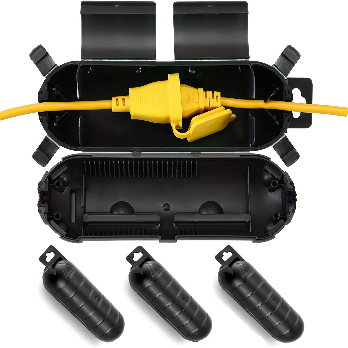 Outdoor Power Hub - 延長コードプラグ接続保護安全カバー、防水屋内屋外、ストリングホリデークリスマスライトツールファン