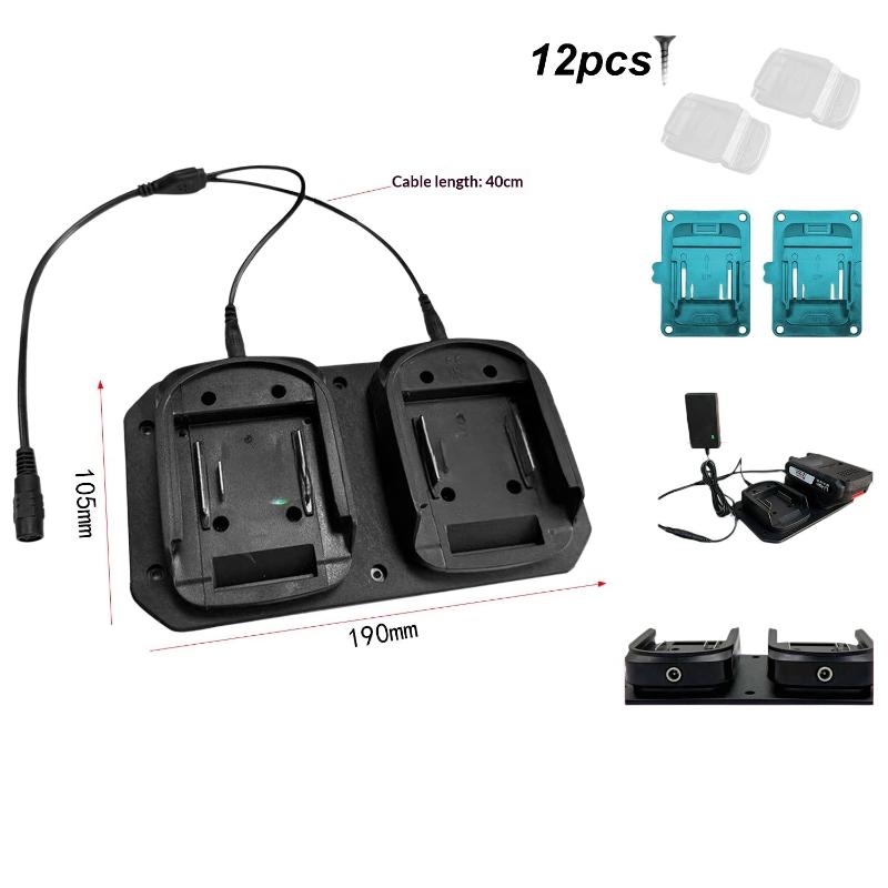Outdoor Power Double Adapter - 18Vバッテリー用デュアルバッテリーアダプター 1セット ダブル電源出力ホルダー 持ち運び簡単 アウトドアキャンプ用電動工具 緊急時用