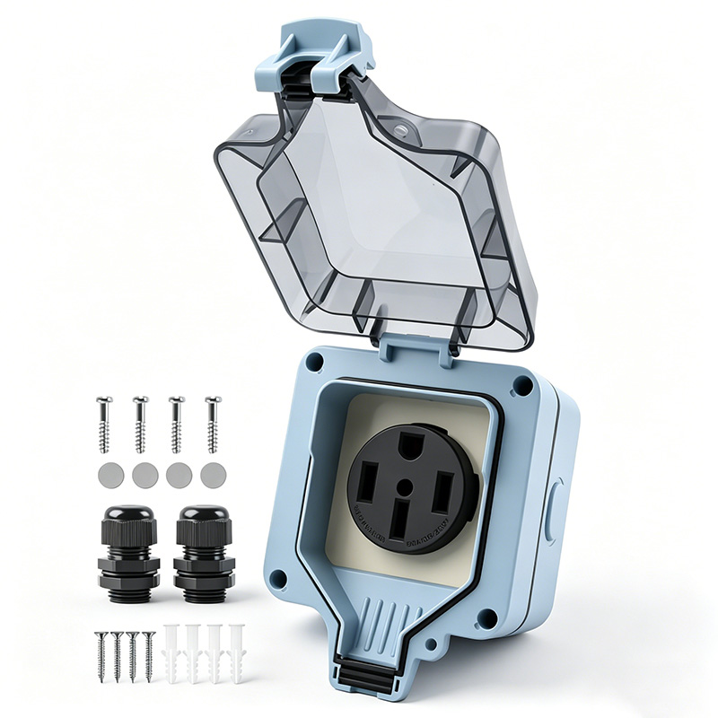Outdoor Power Hub - 屋外電源コンセントボックス 防水IP66 50A 125v250V プラグソケット 屋外コンセントカバー付き