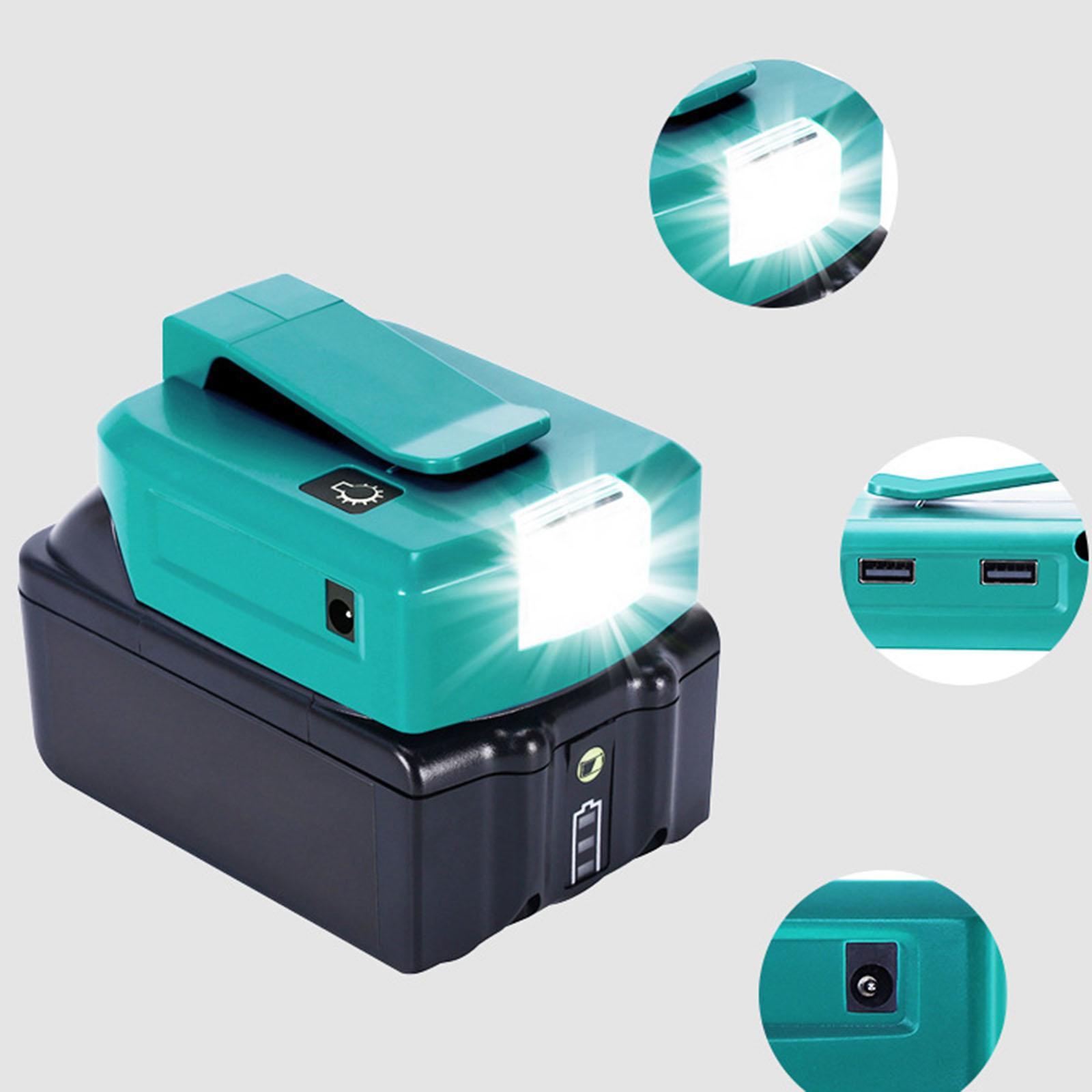 Outdoor Power Double Adapter - 14-18V対応のダブルUSBポート付きUSBアダプター、屋外用コンパクトポータブル交換用頑丈な電源コンバーター（LED付き）
