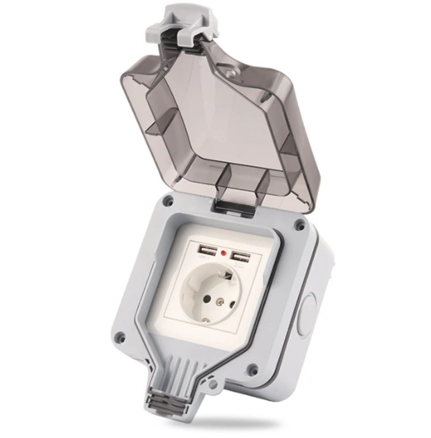 Outdoor Usb Power Outlet - IP66 EU規格ドイツ式屋外防水USBソケット付き壁面電源スイッチソケットプラグコンセントAC 250V 16A家庭用