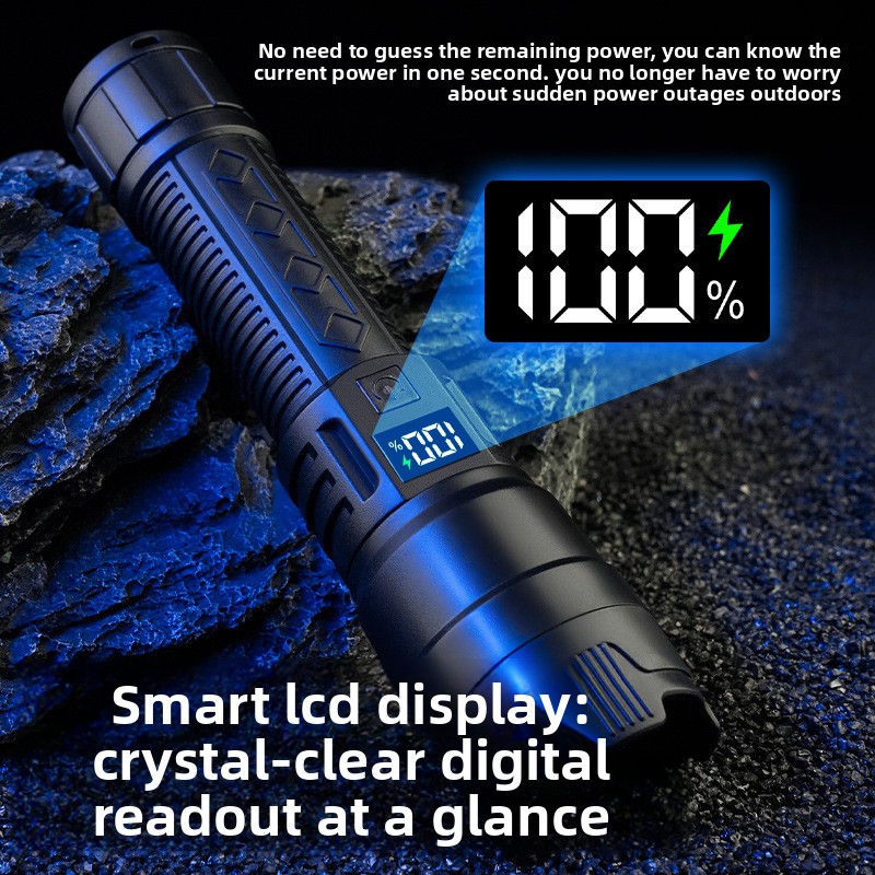 Outdoor Power Inc - 新型デジタルディスプレイ搭載ハイパワーLED懐中電灯 USB-C充電式 伸縮ズーム 長時間使用可能 防水 アウトドア多機能トーチ