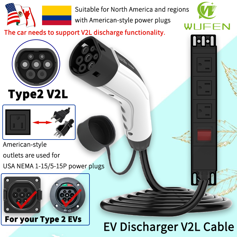 Outdoor Power Inc - WUFEN ポータブル タイプ2 V2Lケーブル 16A 電源スイッチ付き