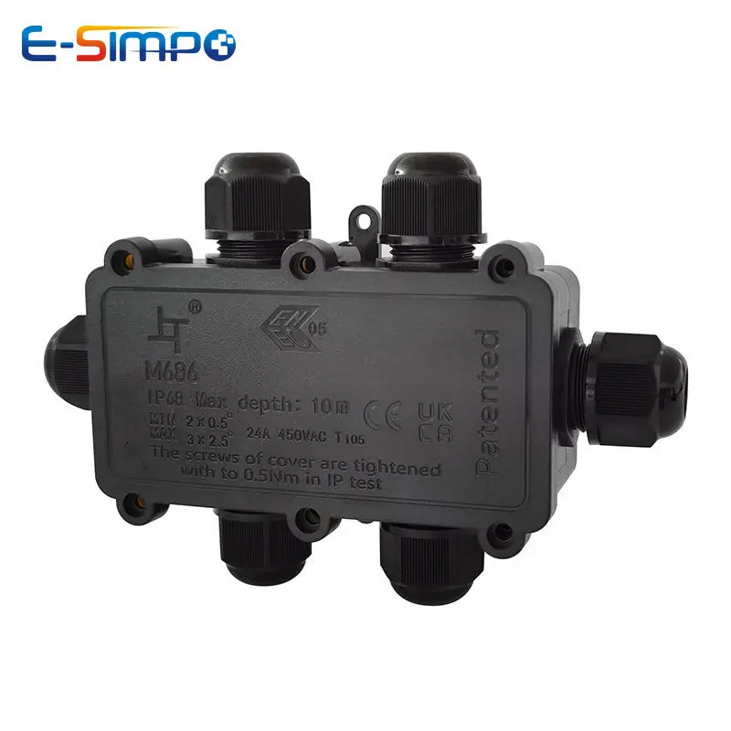 Outdoor Power Cable Junction Box - 6Way 1IN5Out IP68水中電源コードジャンクションボックス4-11ミリメートルledプールランプ外部屋外ライトワイヤーケーブル防水コネクタ