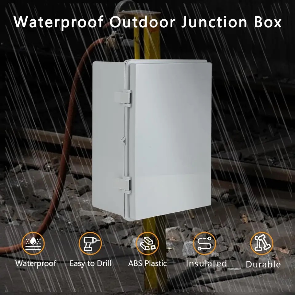 屋外IP66 ABS樹脂製ヒンジ付きプラスチック製グレー/ク - Outdoor Power Box Cover のレビューと価格