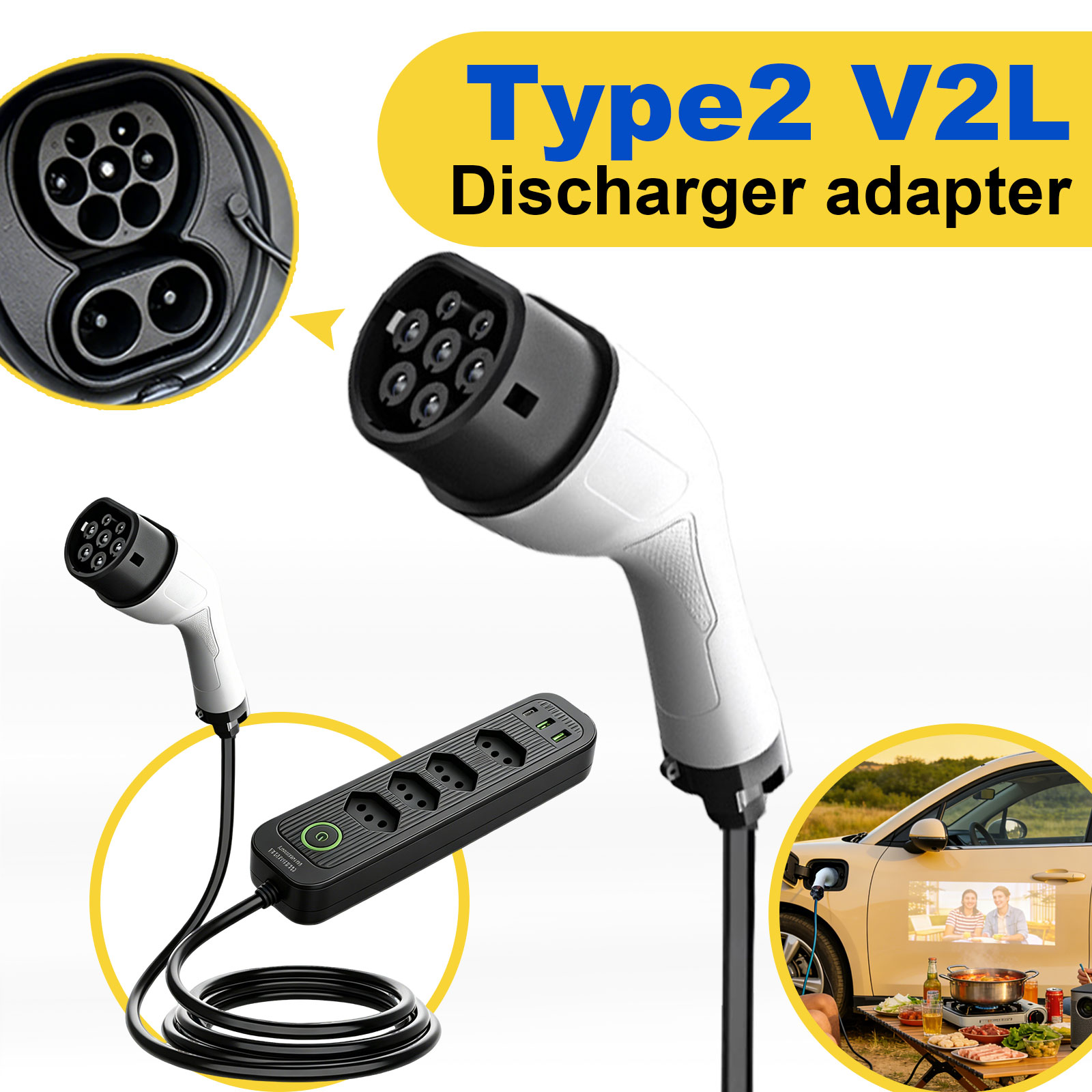 タイプ2 V2L放電アダプター 16A ブラジルソケット E - Outdoor Power Hub のレビューと価格