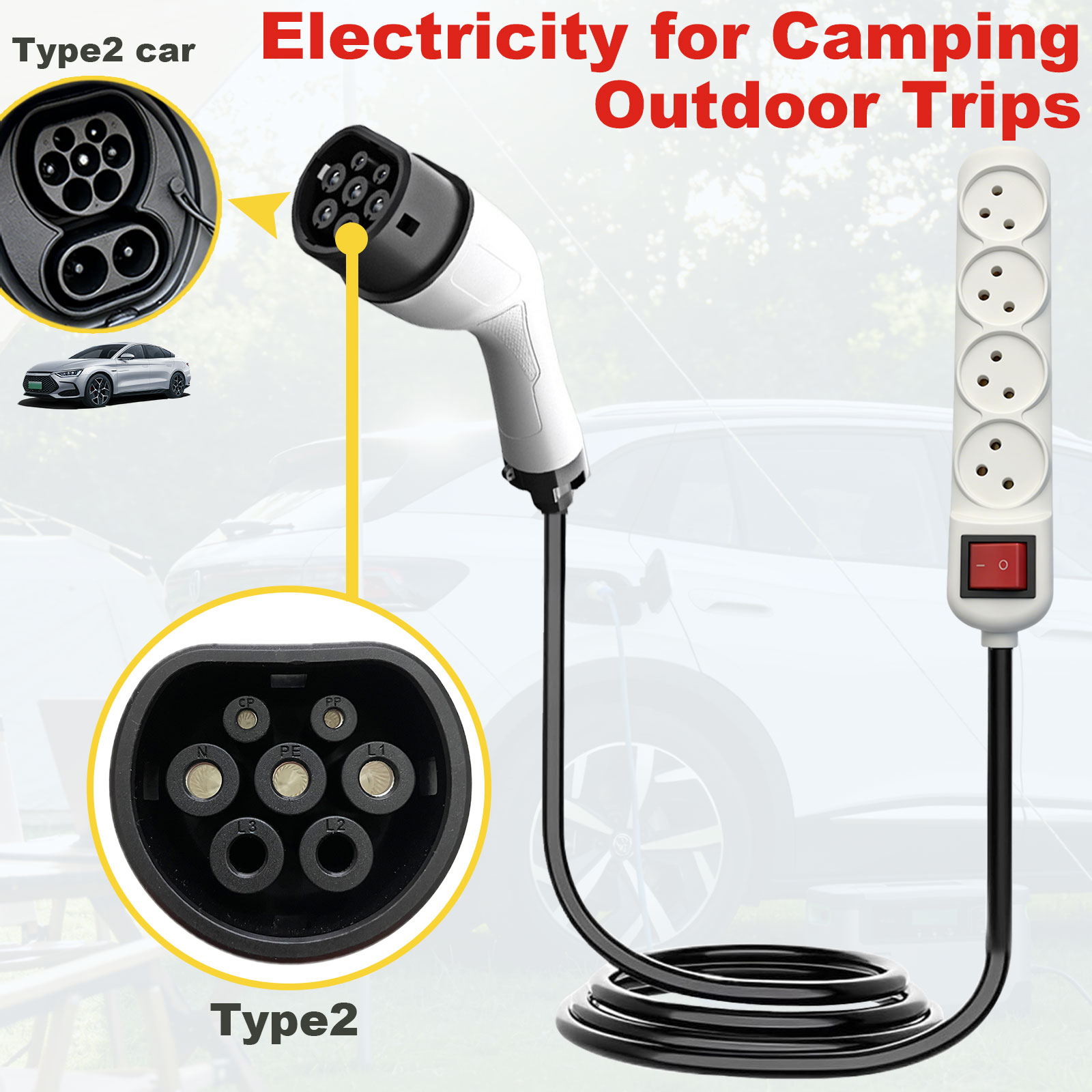 タイプ2 V2L放電アダプター イスラエルソケット EVから - Outdoor Power Hub のレビューと価格