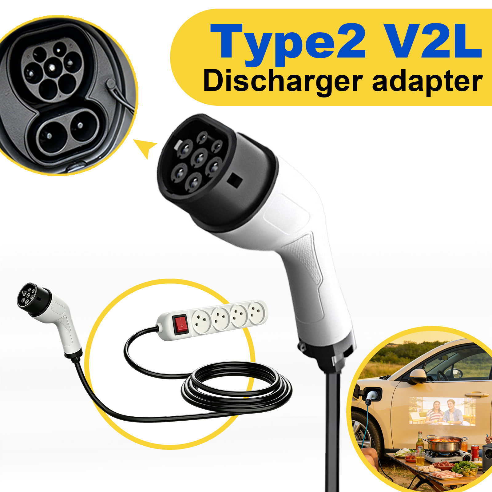 タイプ2 V2L放電アダプター イスラエルソケット EVから - Outdoor Power Hub のレビューと価格