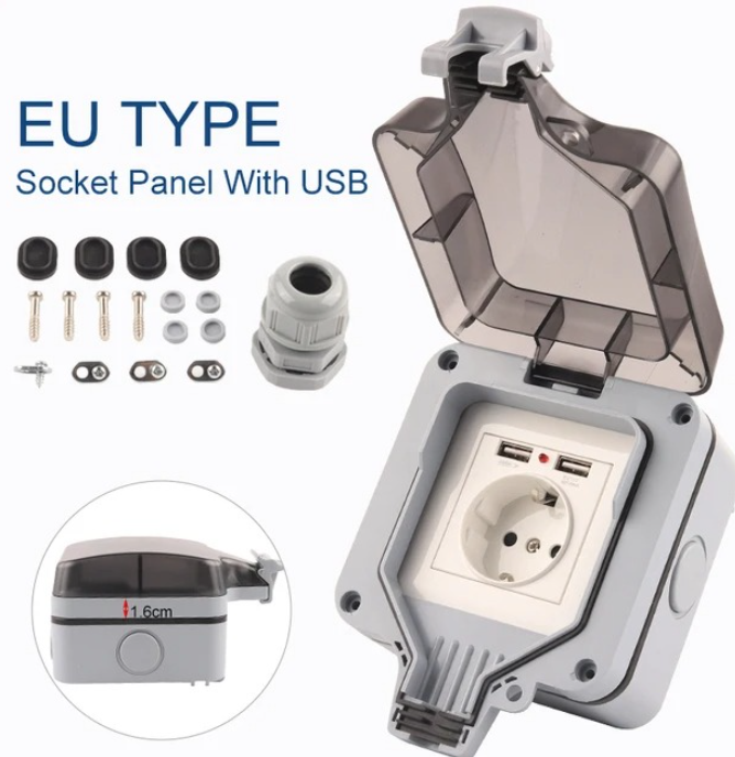 IP66 EU規格ドイツ式屋外防水USBソケット付き壁面電源 - Outdoor Usb Power Outlet のレビューと価格